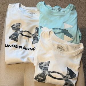 Under Armour Kids YXL Short Sleeve Logo Tees - White & Light Aqua